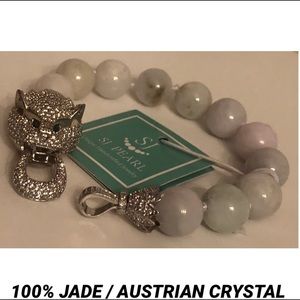 BURMESE JADE•CRYSTAL JAGUAR BEADED BRACELET